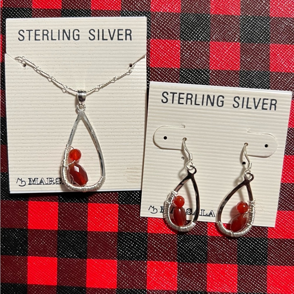 NWT Marsala Sterling Silver Matching Necklace and Earrings Set
